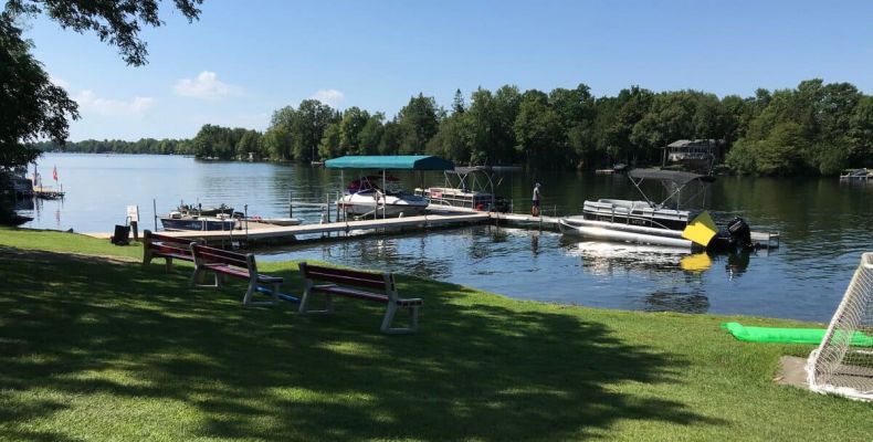 Bass Lake Lodge, beach, docks, boats