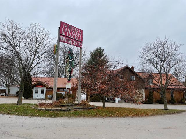 Fishing Log Building Norris Hunting Centre and Live Bait Shop Exterior Newboro November 2021 Full Permissions Marie White